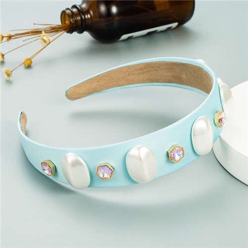 Elegant Fair Lady Fashion Women Bejeweled Cloth Hair Hoop - Blue