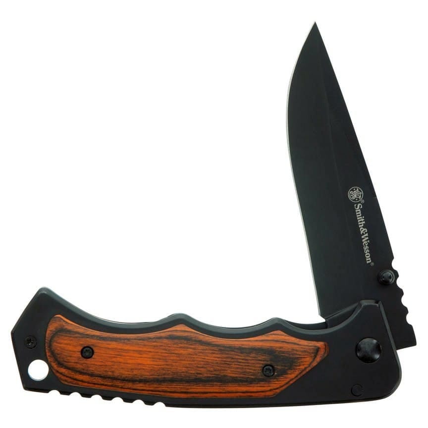 Smith & Wesson 3.7´´ Folding Pocket Knife (Black with Wood Overlays)