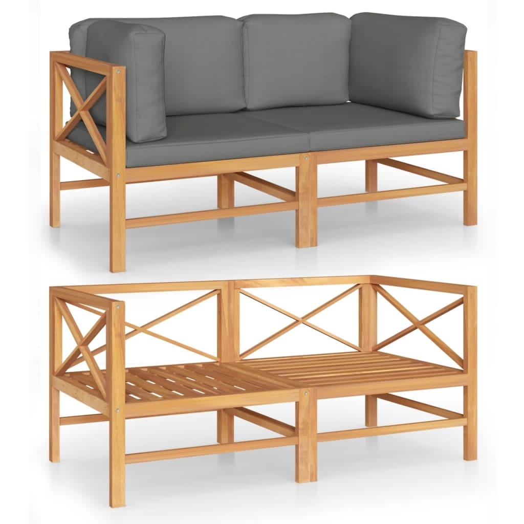 2-Seater Patio Sofa with Gray Cushions Solid Teak Wood