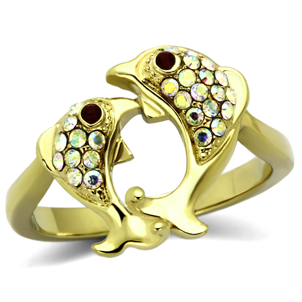 TK1023 - IP Gold(Ion Plating) Stainless Steel Ring with Top Grade Crystal in Multi Color