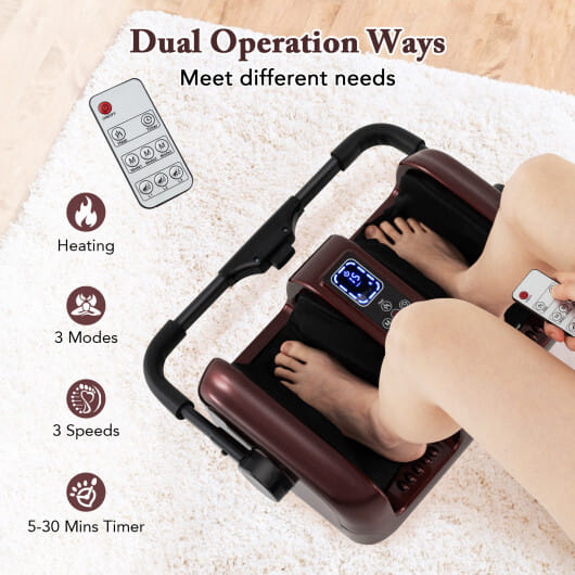 Foot and Calf Massager with Heat Shiatsu Deep Kneading Rolling Smart Electric Leg Massager-Red - Color: Red
