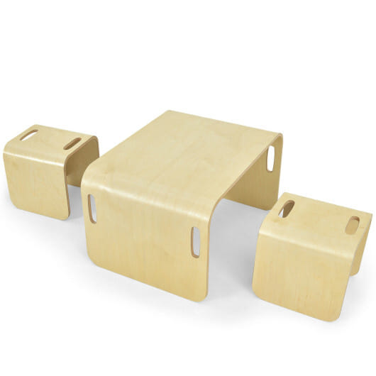 3 Pieces Kids Wooden Table and Chair Set-Natural - Color: Natural