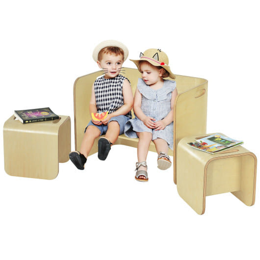 3 Pieces Kids Wooden Table and Chair Set-Natural - Color: Natural