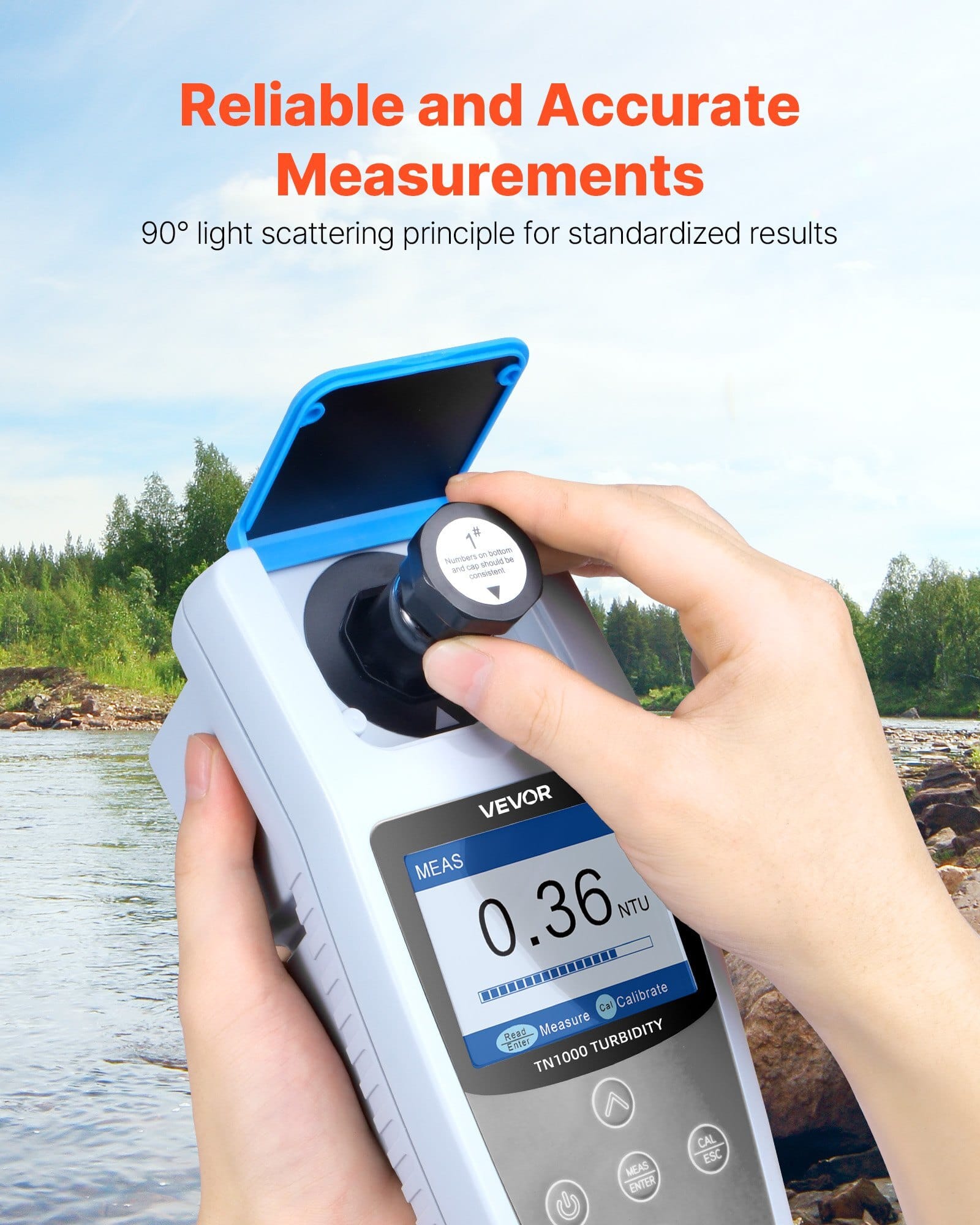 Turbidity Meter, 0?“1000 NTU Measuring Range, ISO 7027 Compliant, Portable Red Light Turbidimeter, Quick Reading, with Calibration Solutions, Sample Vials, and Carry Case, for Field and Plant