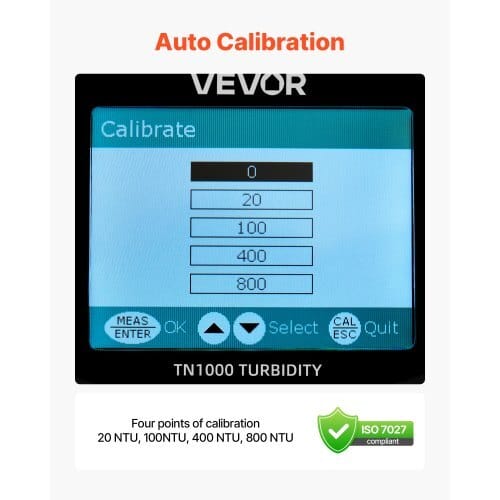 Turbidity Meter, 0?“1000 NTU Measuring Range, ISO 7027 Compliant, Portable Red Light Turbidimeter, Quick Reading, with Calibration Solutions, Sample Vials, and Carry Case, for Field and Plant