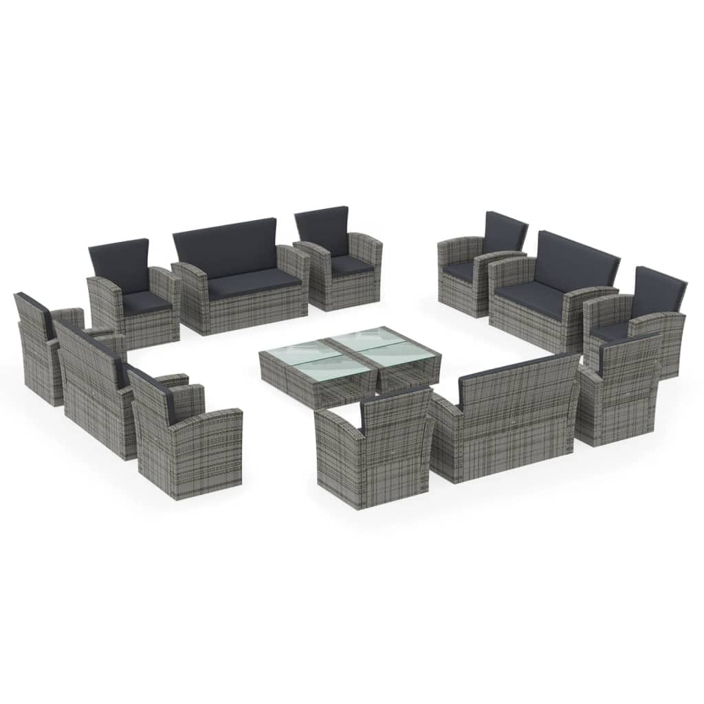 16 Piece Patio Lounge Set with Cushions Poly Rattan Gray