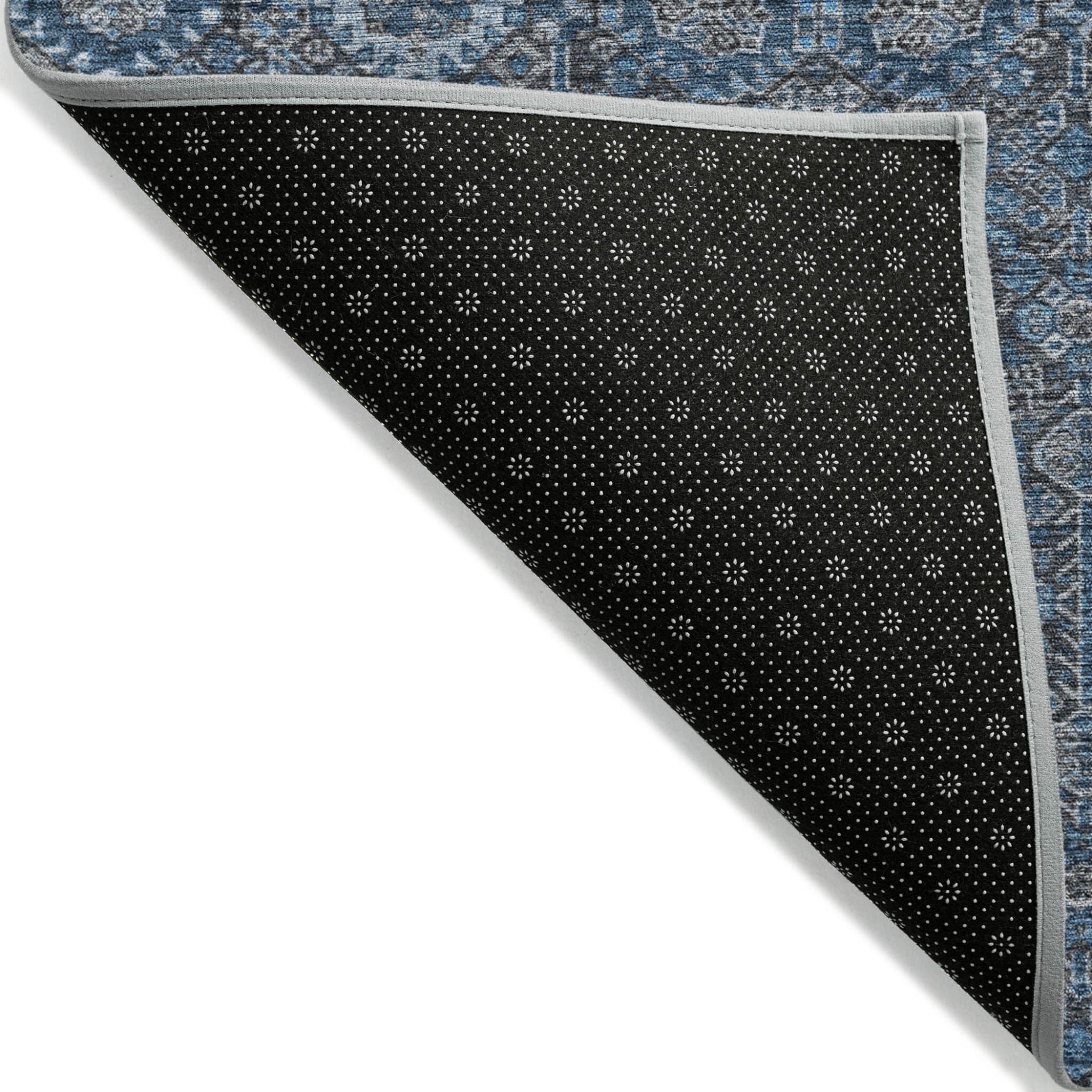 10' X 14' Blue and Black Floral Washable Non Skid Indoor Outdoor Area Rug
