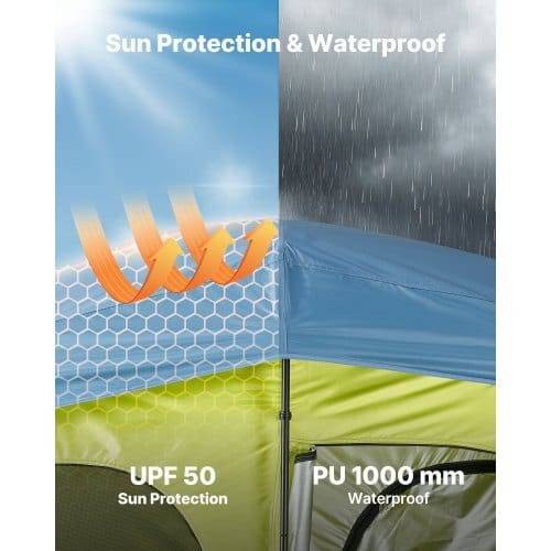 Camping Shower Tent, 2-Room Portable Privacy Tent Changing Room with Shower Bag, Ground Stakes, Ropes, Carry Bag, and Support Poles, 150D Oxford Fabric with Silver Coating, for Camping, Fishing