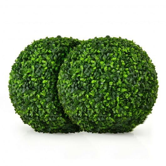 2 Pieces 15.7 Inch Artificial Boxwood Topiary Ball Tree Set - Color: Green - Size: 15.5 inches