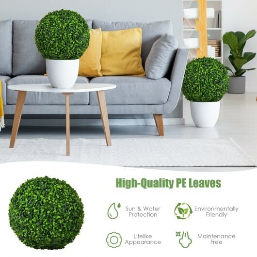 2 Pieces 15.7 Inch Artificial Boxwood Topiary Ball Tree Set - Color: Green - Size: 15.5 inches