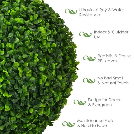 2 Pieces 15.7 Inch Artificial Boxwood Topiary Ball Tree Set - Color: Green - Size: 15.5 inches