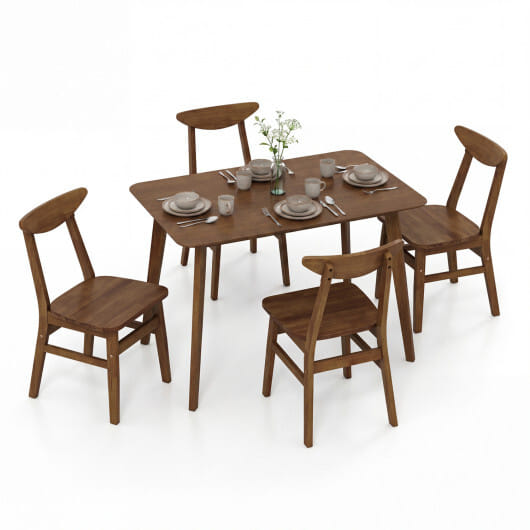 5-Piece Solid Wood Dining Table Set for Small Space-Walnut - Color: Walnut