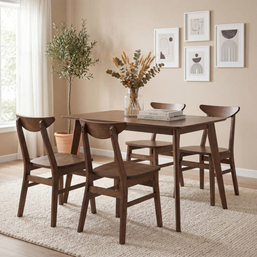 5-Piece Solid Wood Dining Table Set for Small Space-Walnut - Color: Walnut