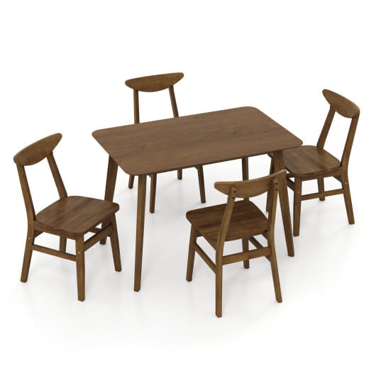 5-Piece Solid Wood Dining Table Set for Small Space-Walnut - Color: Walnut