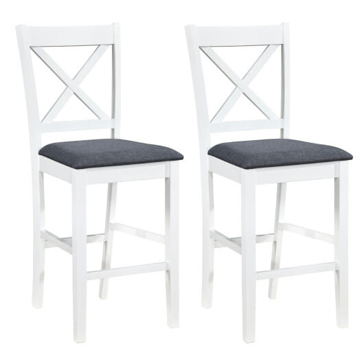 Set of 2 X-Back Bar Stools with Upholstered Cushioned Seats-White - Color: White