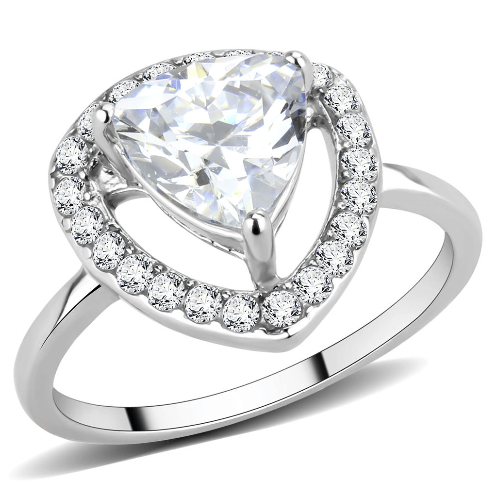 TK3699 - High polished (no plating) Stainless Steel Ring with AAA Grade CZ in Clear