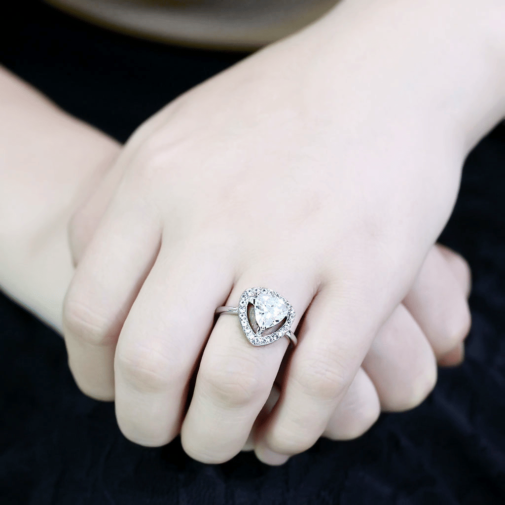 TK3699 - High polished (no plating) Stainless Steel Ring with AAA Grade CZ in Clear