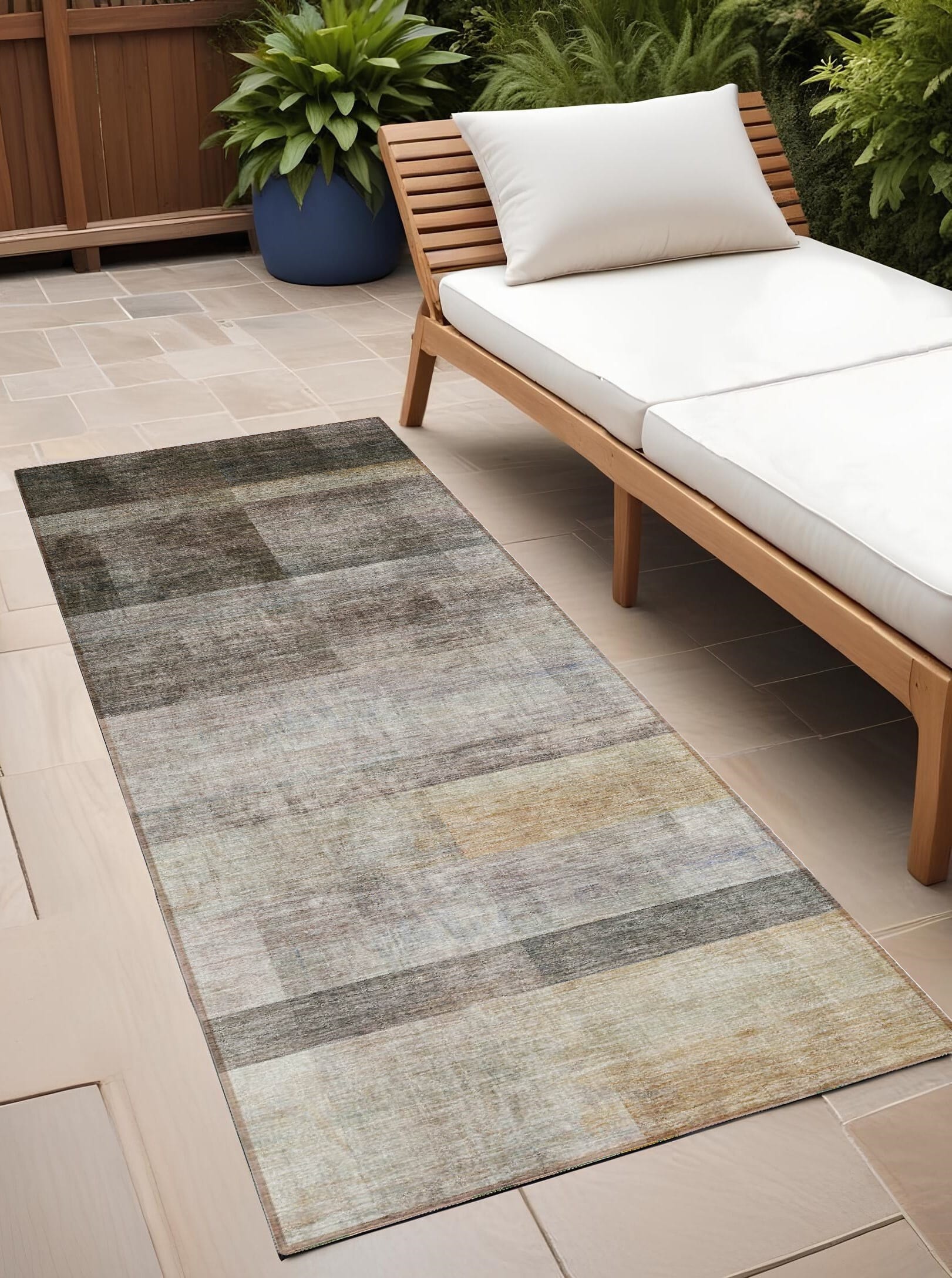 8' Runner Brown Ombre Washable Non Skid Indoor Outdoor Runner Rug
