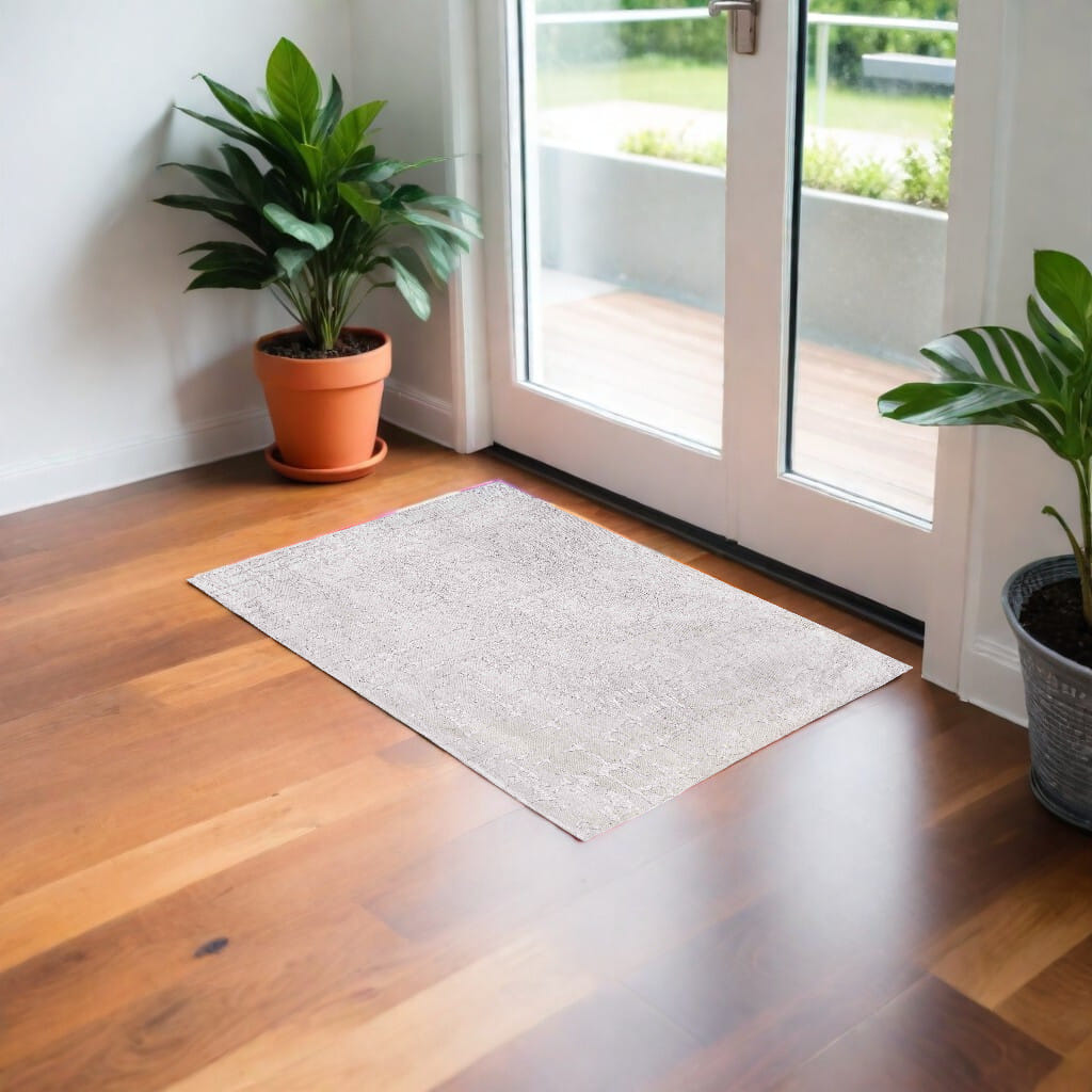 3' X 5' White Abstract Non Skid Area Rug