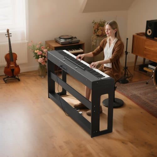 Weighted Digital Piano, 88 Keys Fully Weighted, Electric Piano Keyboard with Furniture Stand, Power Adapter, Triple Pedal, Record Function, 280 Tones, Wireless Connection, for Beginners, Black