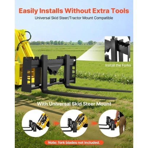 Skid Steer Pallet Frame, 4000 lbs Rated Load Capacity, 45-inch Pallet Fork Frame Attachments with 2-inch Hitch Receiver & Spear Sleeves, Fit for Loaders Tractors Quick Attach Mount, Frame Only