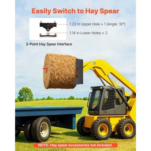 Skid Steer Pallet Frame, 4000 lbs Rated Load Capacity, 45-inch Pallet Fork Frame Attachments with 2-inch Hitch Receiver & Spear Sleeves, Fit for Loaders Tractors Quick Attach Mount, Frame Only