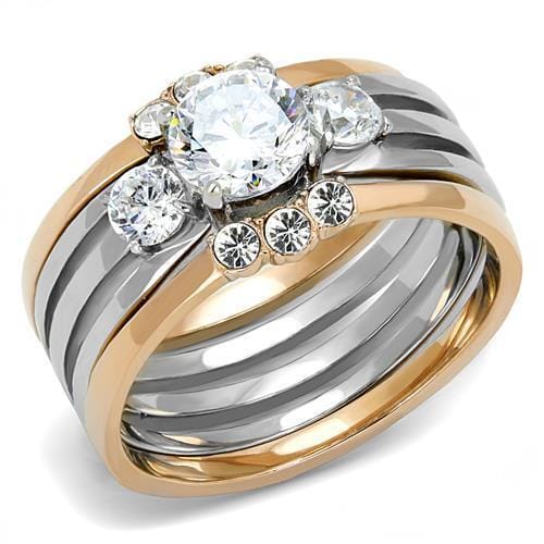 TK3212 - Two-Tone IP Rose Gold Stainless Steel Ring with AAA Grade CZ in Clear