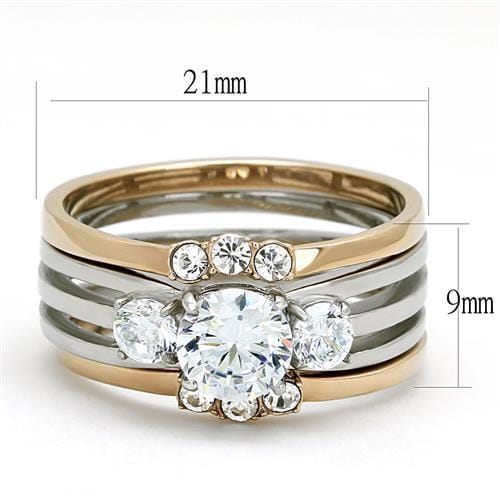 TK3212 - Two-Tone IP Rose Gold Stainless Steel Ring with AAA Grade CZ in Clear
