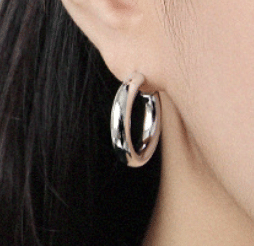 Modern Letter C Shape New 925 Sterling Silver Hoop Earrings