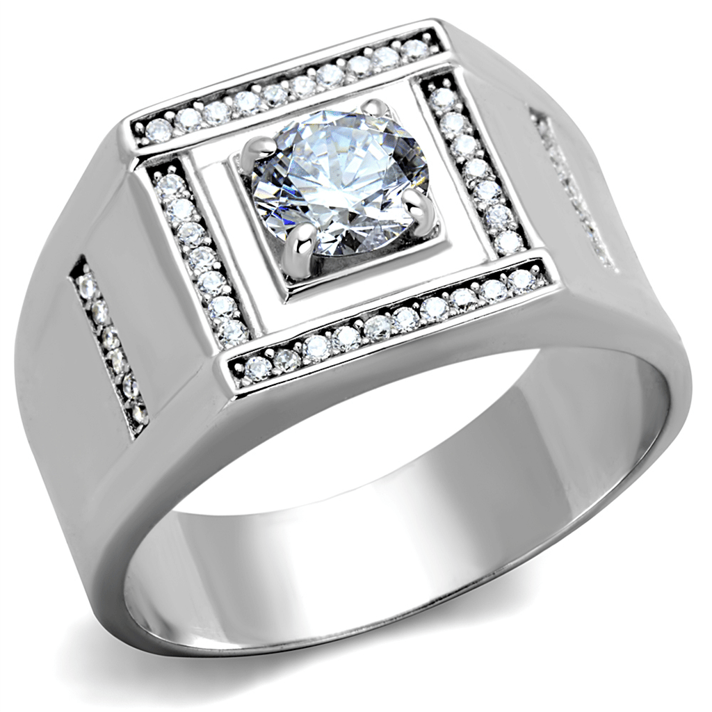 TS386 - Rhodium 925 Sterling Silver Ring with AAA Grade CZ in Clear