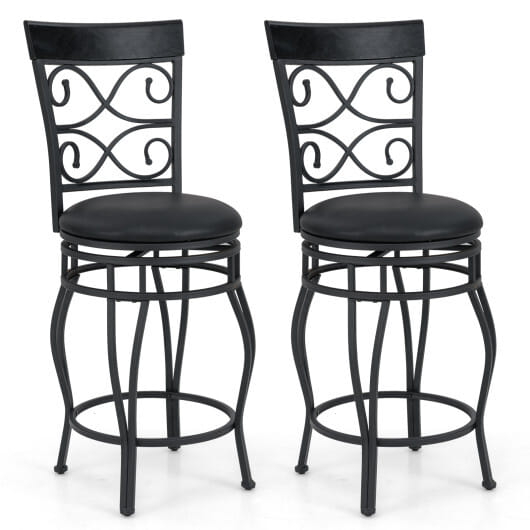 Set of 2 26 Inch Bar Stool with Backrest and Footrest-Black - Color: Black
