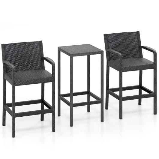 3 Pieces Patio Bar Set with 2 Stools and 1 Bar Table-Black - Color: Black