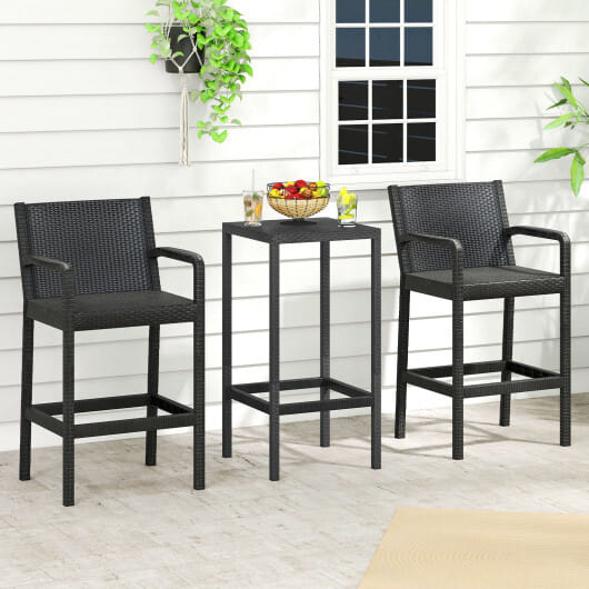 3 Pieces Patio Bar Set with 2 Stools and 1 Bar Table-Black - Color: Black