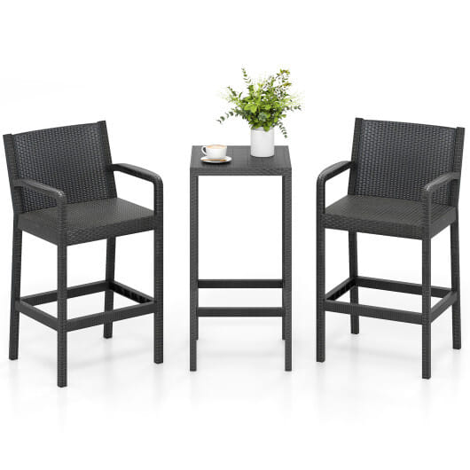 3 Pieces Patio Bar Set with 2 Stools and 1 Bar Table-Black - Color: Black