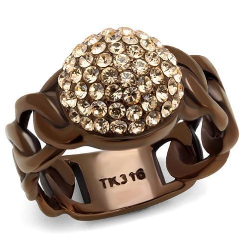 TK2965 - IP Coffee light Stainless Steel Ring with Top Grade Crystal in Light Peach
