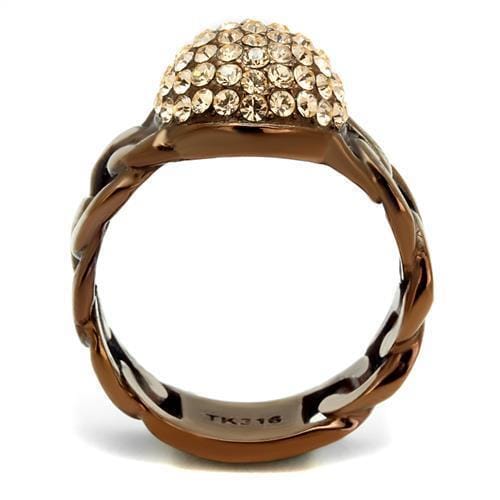TK2965 - IP Coffee light Stainless Steel Ring with Top Grade Crystal in Light Peach
