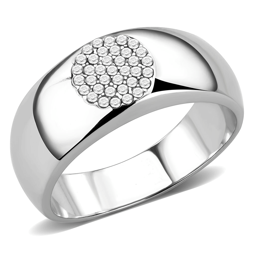 DA367 - High polished (no plating) Stainless Steel Ring with AAA Grade CZ in Clear