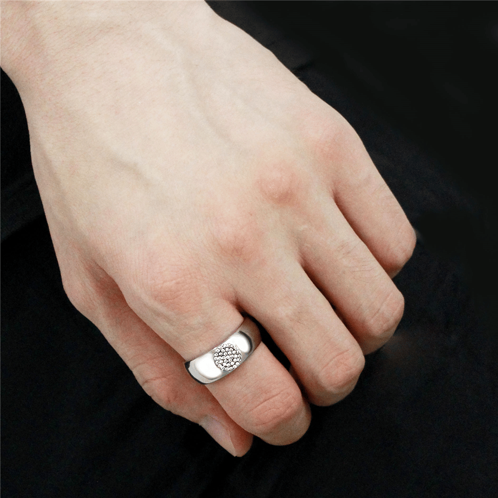 DA367 - High polished (no plating) Stainless Steel Ring with AAA Grade CZ in Clear