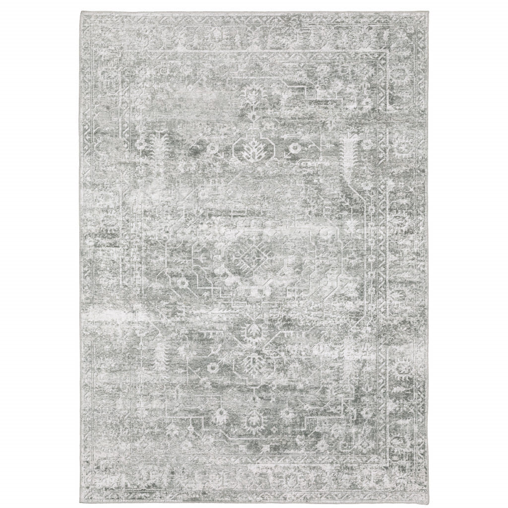 8' X 10' Sage Green Oriental Non Skid Area Rug
