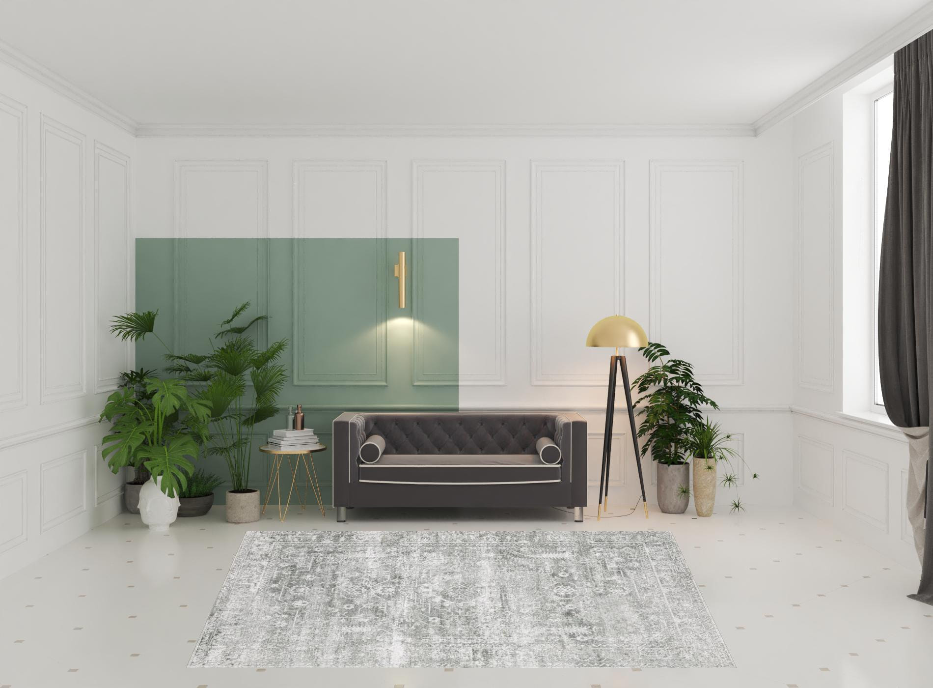 8' X 10' Sage Green Oriental Non Skid Area Rug