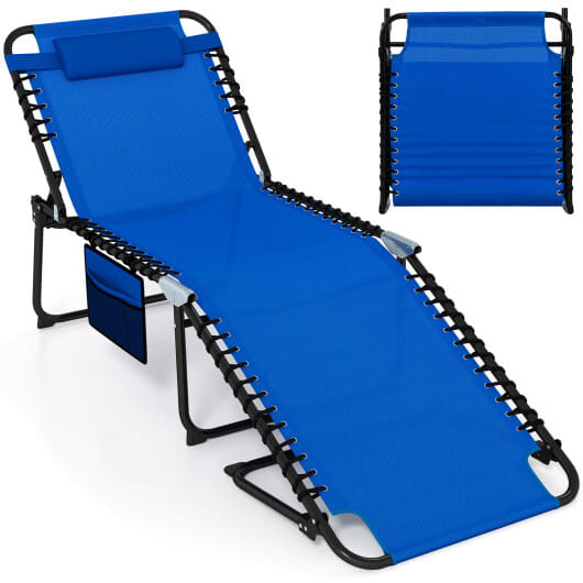 4 Position Folding Lounge Chaise with Adjustable Backrest and Footrest-Navy - Color: Navy