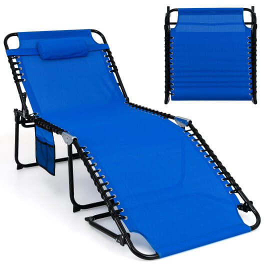 4 Position Folding Lounge Chaise with Adjustable Backrest and Footrest-Navy - Color: Navy