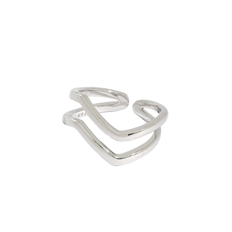 Simple Double Layer Wave 925 Sterling Silver Adjustable Ring