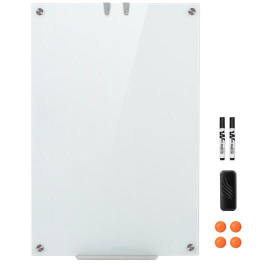 Costway 36 x 24 Inches Glass Whiteboard with Eraser and Removable Tray