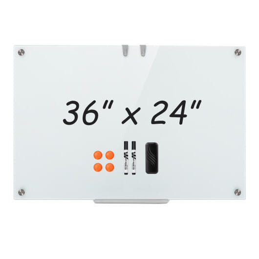 Costway 36 x 24 Inches Glass Whiteboard with Eraser and Removable Tray