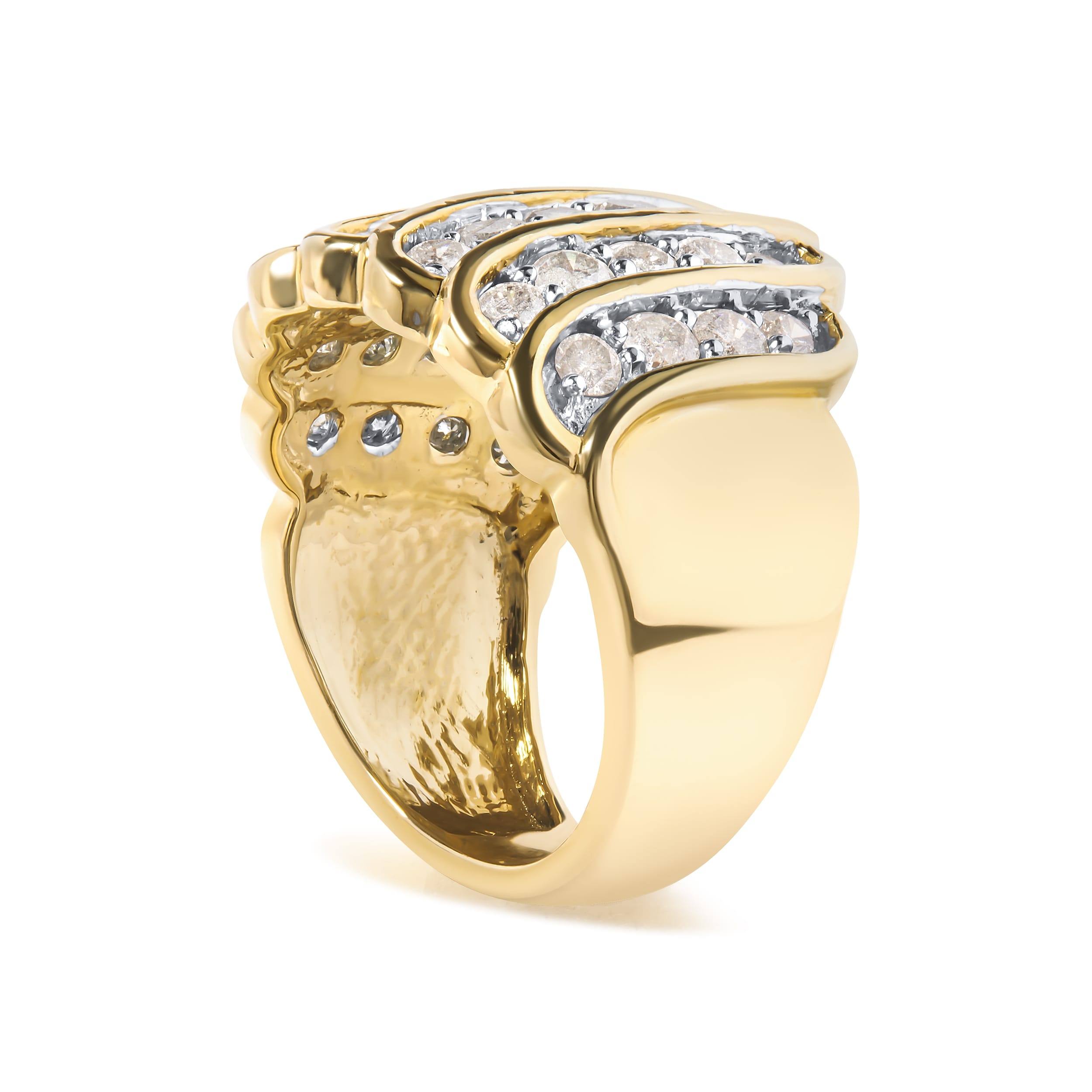 10 Yellow Gold 2.00 Cttw Diamond Multi Row Cocktail Band Ring (I-J Color, I1-I2 Clarity) - Ring Size 7