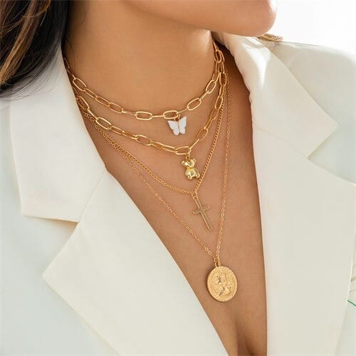 Butterfly and High Fashion Elements Pendants Triple Layers High Fashion Women Alloy Wholesale Necklace
