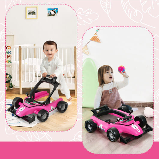Costway 4-in-1 Foldable Activity Push Walker with Adjustable Height-Pink - Color: Pink