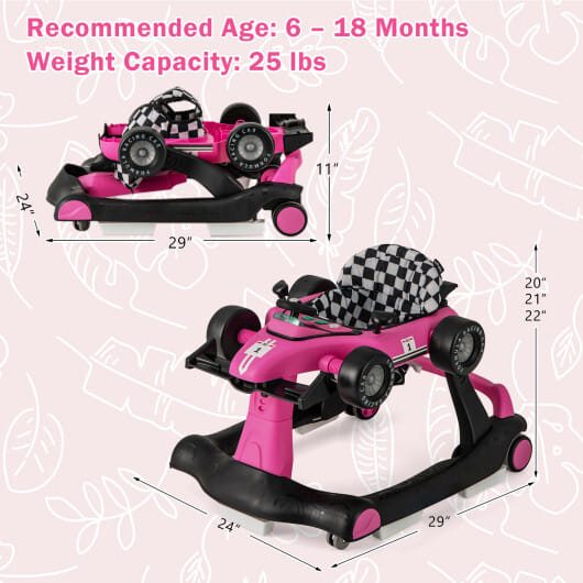 Costway 4-in-1 Foldable Activity Push Walker with Adjustable Height-Pink - Color: Pink