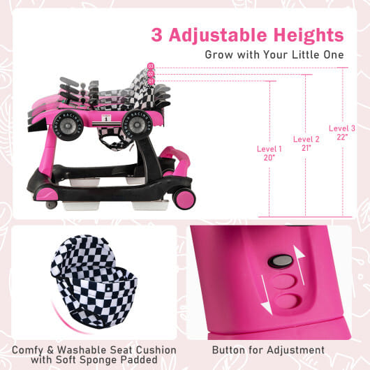 Costway 4-in-1 Foldable Activity Push Walker with Adjustable Height-Pink - Color: Pink